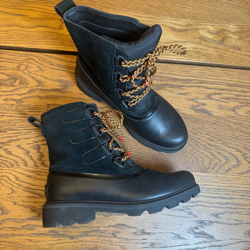 Women's Sorel Black Lennox Leather Waterproof Lace Up Outdoor Duck‎ Boots Size 9 - Picture 5 of 10